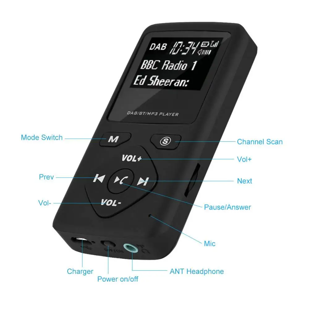 GPO Portable DAB//DAB+//FM Radio Mini Personal Digital Handheld Radio with Rechargeable Battery//Earphones Included