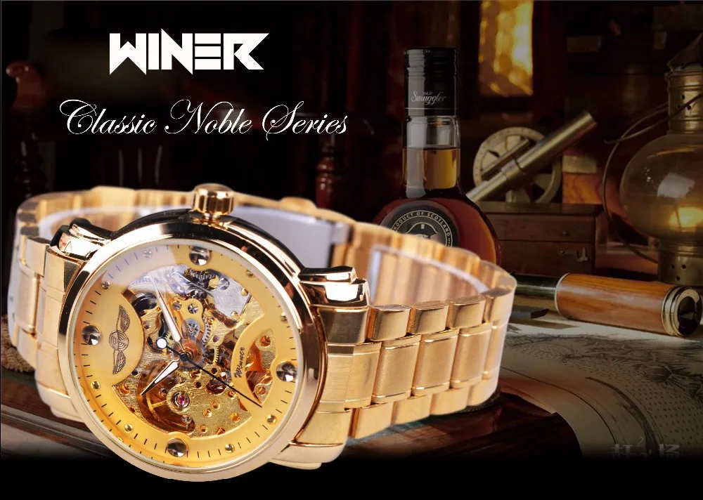 

Winner Fashion Casual Gold Watch Gold Watch Hollow out Fully Automatic Analog Watch