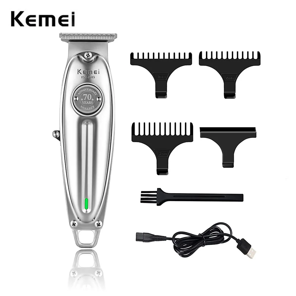 Kemei 1949 Professional Hair Clipper All Metal Men Electric Cordless Hair Trimmer 0mm Baldheaded T Blade Finish Haircut Machine 2