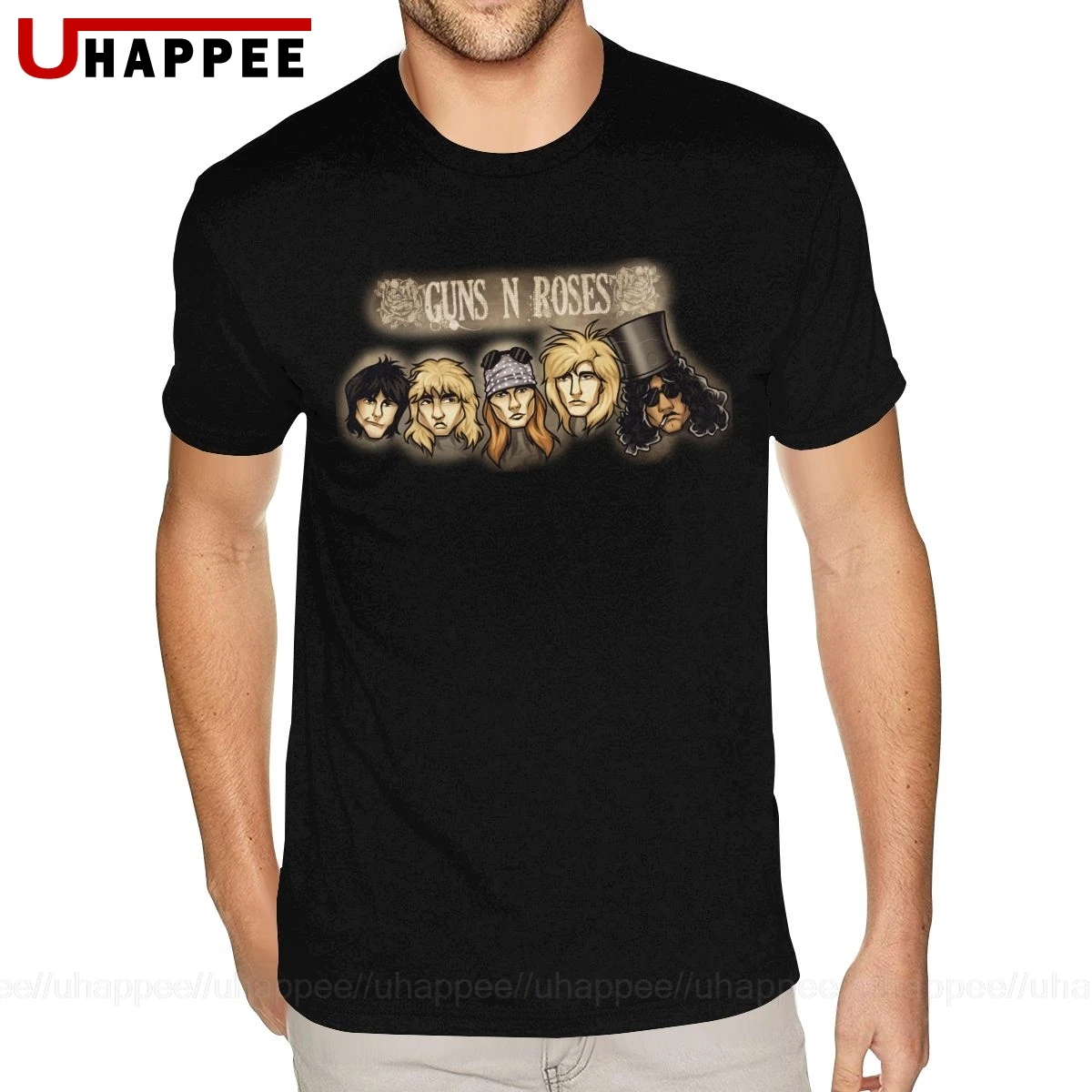 Дешевые мужские футболки принт Guns N Roses с коротким рукавом и круглым вырезом |