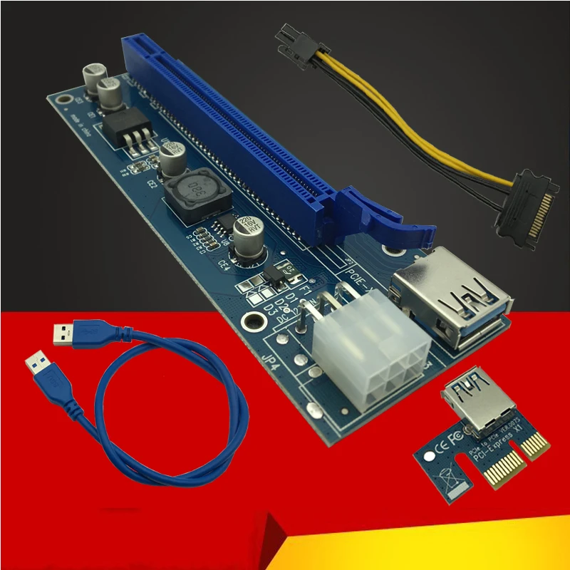 VER006C PCI Express Riser Card PCIE PCI-E Riser 006C 6Pin 1x to 16x Extender USB 3.0 Cable SATA to IDE for Bitcoin Mining Miner