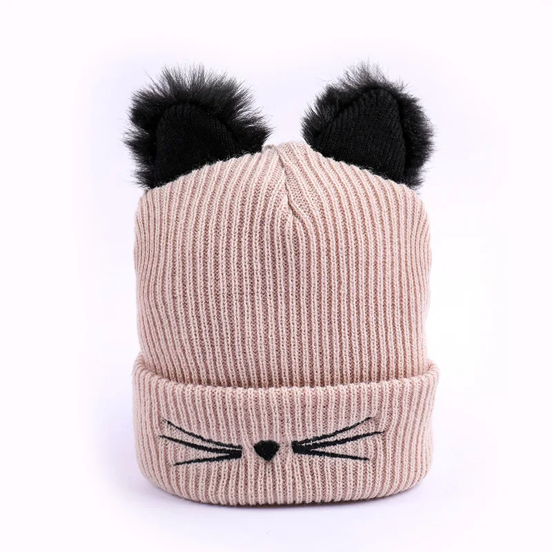 Осенняя и зимняя новая шапка для мужчин и женщин с вышитыми ушками котенка, вязаная шапка для отдыха на открытом воздухе, теплая шерстяная