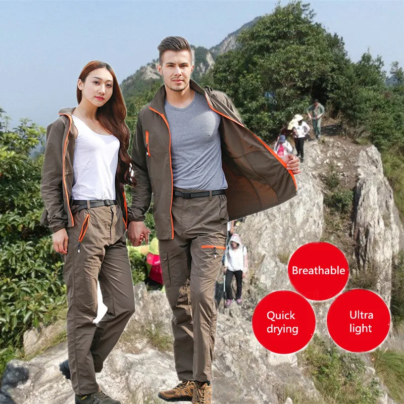 Hiking Sets Unisex Fishing Explore Sports Clothes Suit Breathable  Ultra-light Hooded Jacket With Pants