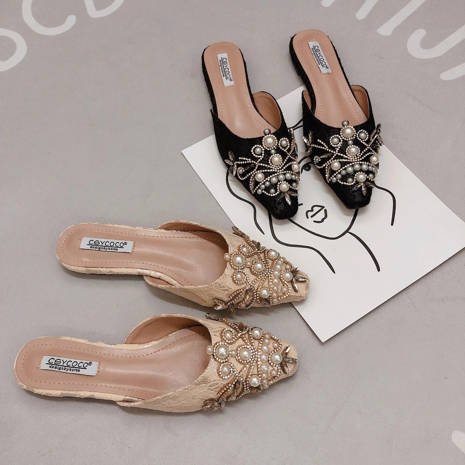 

Shoes Without Heel Women's Slippers 2019 Slides Cover Toe Flat New Sliders Soft Summer Rubber Basic Cotton Fabric Casual