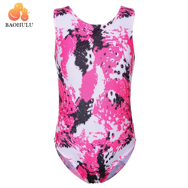 B136 HotPink Балетное трико BAOHULU для подростков, трико для выступлений, для танцев, гимнастики, трико с принтом, три цвета, балетные костюмы, детский комбинезон - Цвет: B136 HotPink