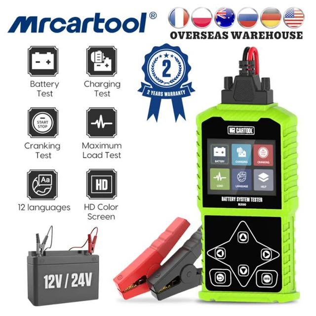 MRCARTOOL – testeur de batterie de voiture B200, Scanner multilingue pour 12V/24V, analyseur de vilebrequin automobile, charge de voiture 