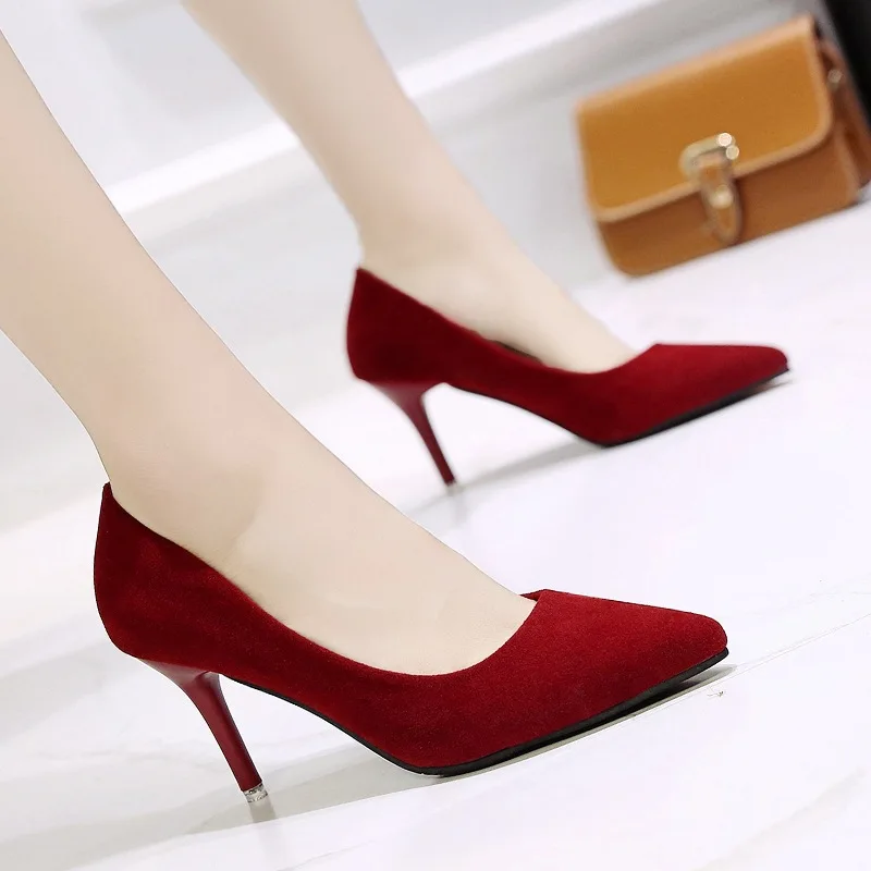 

2019 WOMEN'S Shoes New Style GIRL'S Suede Spring And Autumn French Pointed-Toe High Heel Shoes Thin Heeled Dull Polish Solid Col