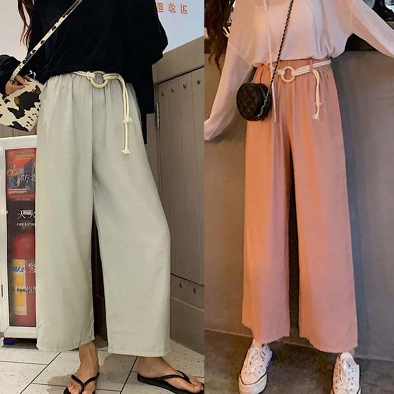 

Fashion Wide Leg Pants Women Solid Color High Waist Pants Loose Casual Straight Ankle-length Pants брюки женские