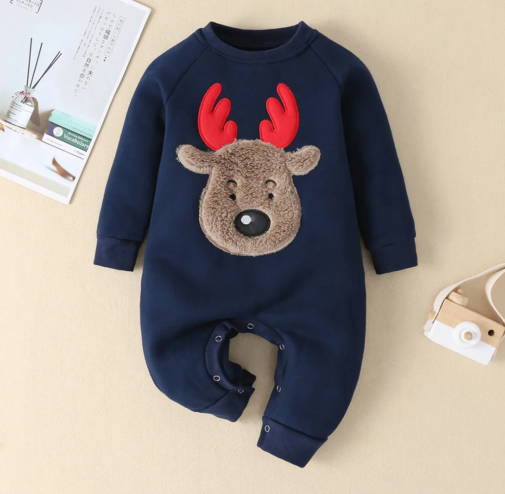 Комбинезон для маленьких девочек с рисунком рождественского оленя; вязаный цельный комбинезон для маленьких мальчиков; костюм с длинными рукавами для новорожденных; верхняя одежда