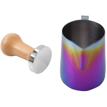 

Stainless Steel Frothing Coffeeware-350Ml with Coffee Tamper Wooden Handle Barista Espresso Machine Grinder 51mm