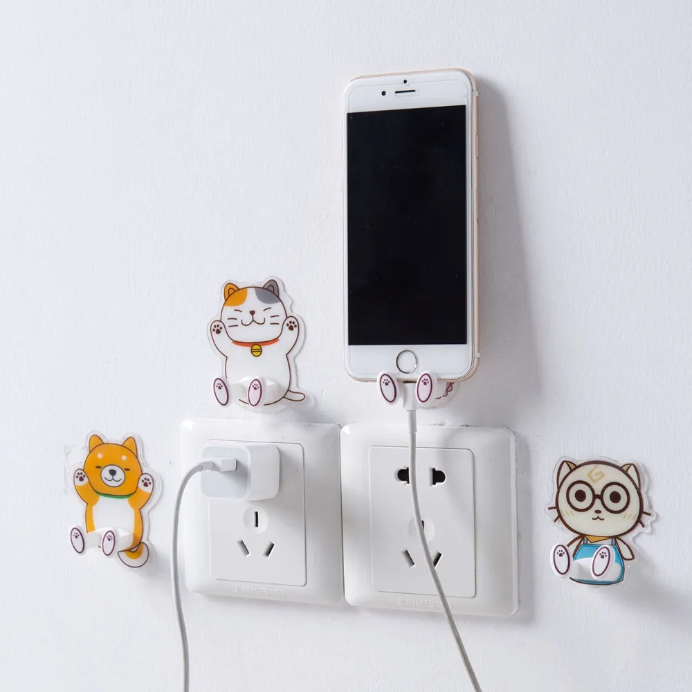 Wall Mounted Plug Socket Holder Adhesive Hooks Shaver Razor Phone Key Hanger Cute Cartoon Hangers Home Organizer | Дом и сад