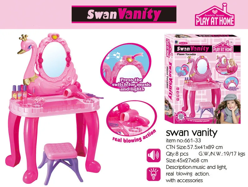 

Children Play House Toys Dreamy Swan Dresser Multi-functional Princess GIRL'S Dressing Table