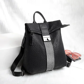 

new 2020 European and American retro soft face with diamond women's backpack personality buckle leisure travel bag