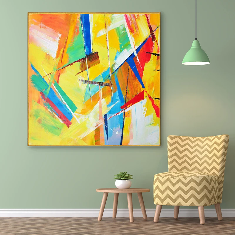 

Mordern Oil Painting Yellow Blue Red Abstract Canvas Painting Simplicity Artwork Modern Home Decoration Wall Art for Living Room