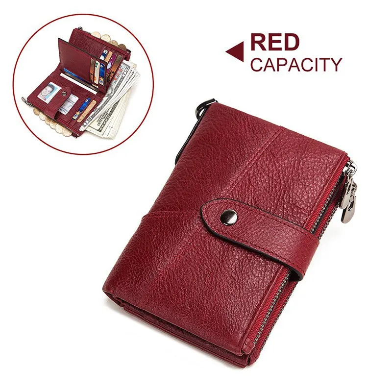 GZCZ Rfid Genuine Leather Rfid Men Wallet PORTFOLIO Wallets Chain Coin Purse Short Male Money Bag Card Holder Small portomonee - Цвет: Red M