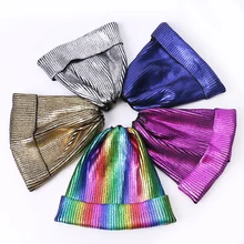 Новинка, зимние шапки, женские теплые вязанные шляпы, модные шапки Skullies, шапка для женщин, бронзовая Золотая и серебряная шляпа, подарок