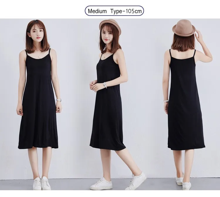 Description Picture 5 of itemWomen's Modal Full Slip Dress Spaghetti strap Vest Skirt 90 to 120cm Long Under dress Camisoles slips Inner Petticoat