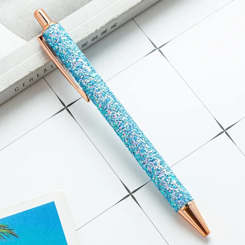 цена 1pc Pen Shiny Ballpoint Pen Luxury Cute Wedding Rose Gold Metal Stationery School Office Supply High Quality Spinning