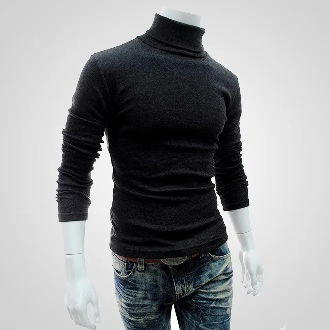 Dark grey nuevo otouno e Invierno de los hombres suéter de los hombres de cuello alto color sólido suéter casual Slim de los ho - Цвет: Dark grey
