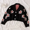 2022 Spring College Style Flower Print Knitted Doat Loose Retro V-neck Cute Light Green Sweater Cardigan Blouse Short Section ► Photo 3/6