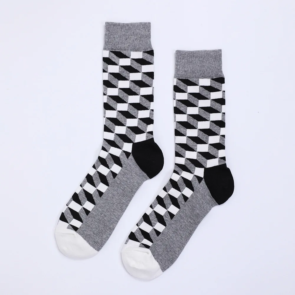 PEONFLY 1 пара осень зима мужские носки Harajuku красочные клетчатые геометрические хлопковые носки мужские тренд уличная носки скейтбордиста - Цвет: Grey black heel