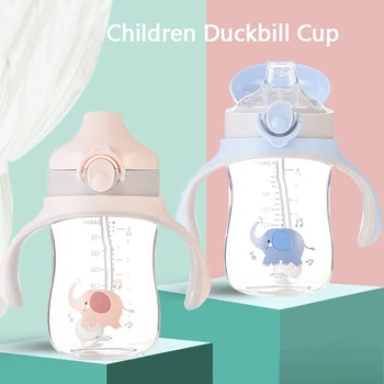 

240ML Kids Cartoon Wide Caliber Duckbill Cup Baby Learning Drinking Cup With Handle Kids Bottle Sale Season
