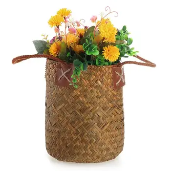 

Natural Seagrass Woven Flower Basket Pot Vase Round Straw Baskets Home Decoration Handmade Flower Basket Organizer With Handle