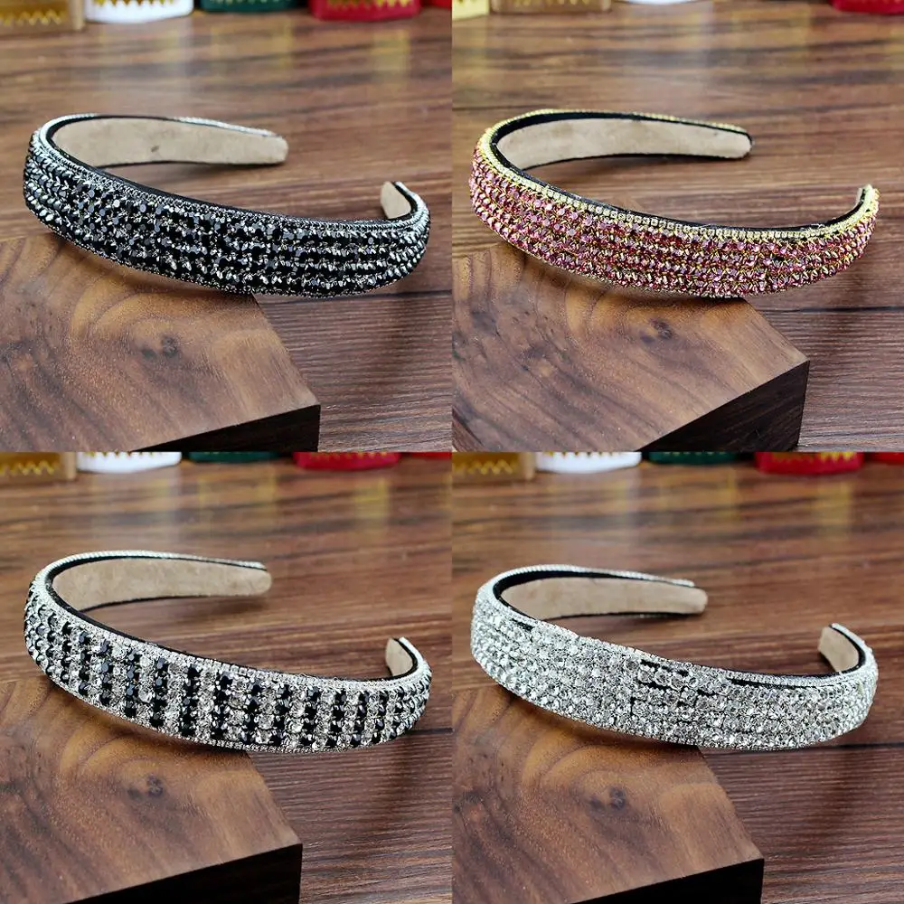 

Handmade Luxury Hair Accessories Sparkly Clear Pink Black Crystal Hairbands Rhinestone Headbands For Women Girls Wedding Party