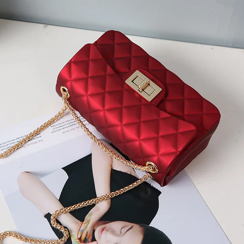 

Spring And Summer Korean-style WOMEN'S Fashion Handbag Matte Dull Polish Gel Bag Chain Shoulder Bag Shoulder Rhombus Small Bag
