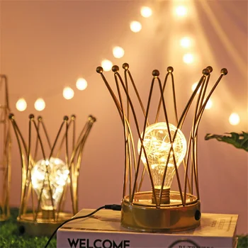 

Crown LED Night Light Home Decoration Lamp Iron Creativ Lampara Gift Decor Lamps Iron Table Desk Lamp Golden Home Decor Lighting
