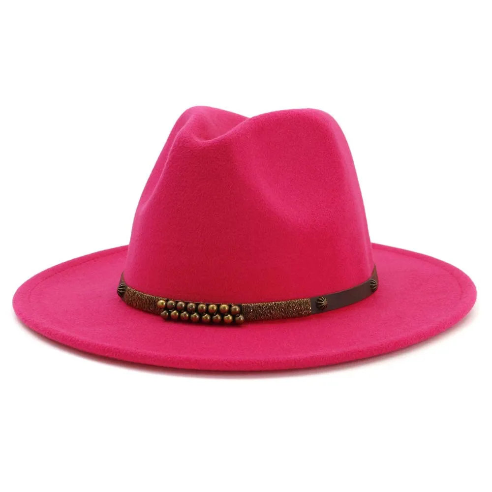 Шерстяная шляпа Fedora для мужчин и женщин, имитация шерсти, зимние женские фетровые шапки, Модный черный топ, Jazz Hat fedora Chapeau Sombrero Mujer AD0865 - Цвет: Rose Red