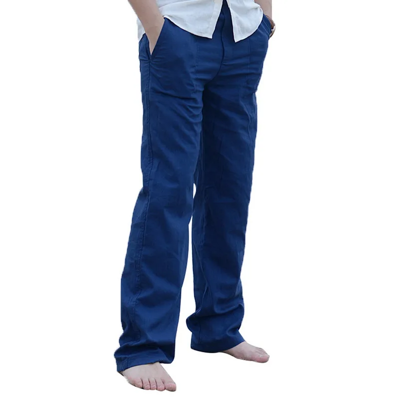 CYSINCOS мужские хлопковые льняные брюки летние брюки повседневные мужские однотонные прямые свободные брюки с эластичной резинкой на талии мужская одежда - Цвет: royal blue