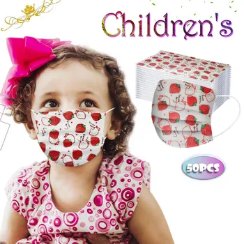

50PCS Strawberry Printed Disposable Mask Kids Children Unisex Face Mask Breathable Non-woven Fabric Mouth Cover Masque Enfants