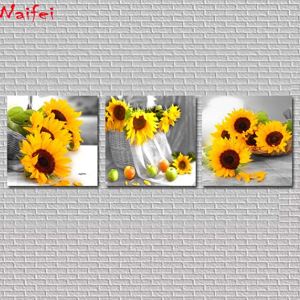 5d diy алмазная живопись 3 шт./компл. Желтые Подсолнухи узор мозаика Алмазная