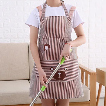 

Creative Cartoon Apron Fashion Cooking Waist Kitchen Striped Apron Halter Sleeveless Printed Bear Apron