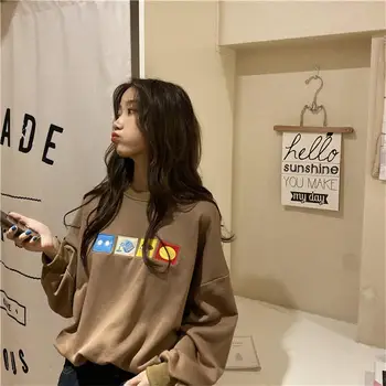 

Lazy Wind Loose Embroidery Sweatshirt Female Korean Kawaii Cute Women's Sweatshirts Japanese Harajuku Ulzzang Clothing For Women