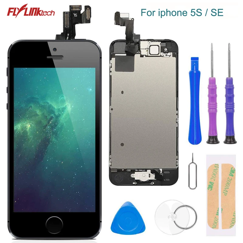Flylinktech Мобильный телефон lcd s сенсорный экран для iphone 5 5c 5S ЖК-дисплей Замена дигитайзер полная сборка для iphone 5s/se - Цвет: for 5s se Black