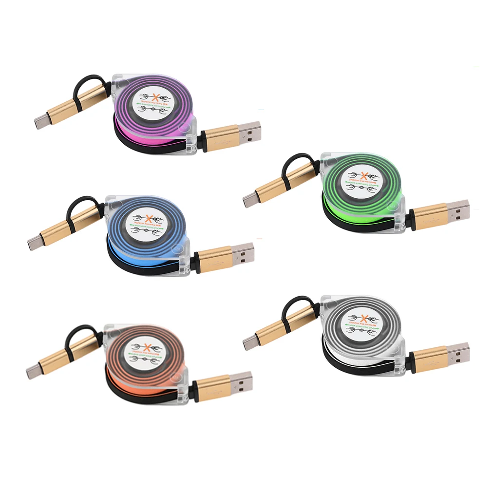 2 в 1 1 м USB кабель Android type-c интерфейсный кабель Телескопический яркий цвет зарядный кабель для передачи данных для huawei
