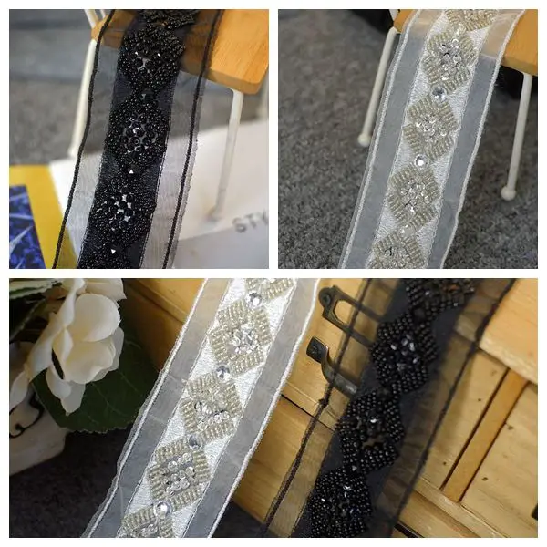 1 метр класса люкс черное белое с бисером кружевной отделкой DIY Пояс для