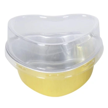 

Disposable Aluminum Foil Baking Cup Heart Shaped Cake Pans/Dessert Pans with Lids- Pack of 100 (Gold)