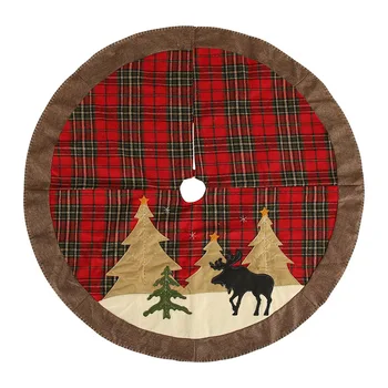

105cm Buffalo Plaid Decor Christmas Tree Skirts Tree Bottom Skirt Decorations Accessories Christmas Tree Apron with Ruffles 1PC