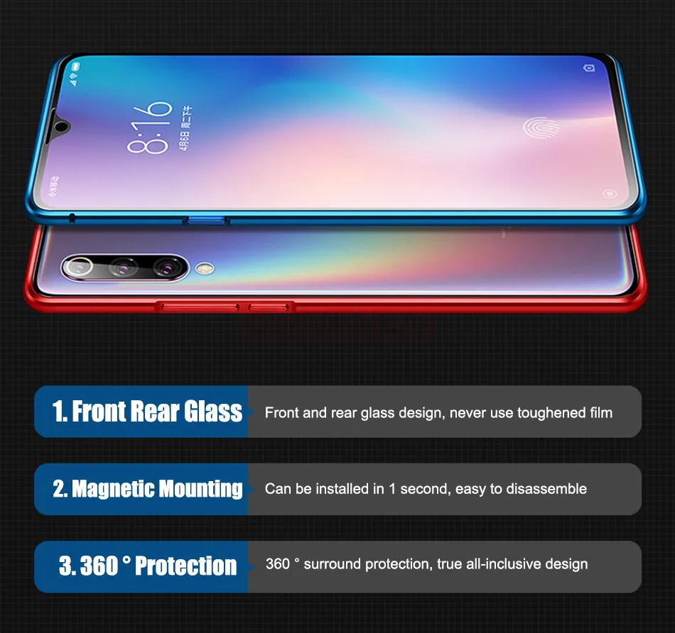 Чехол с двойным стеклом для Xiaomi 8 9 SE 9T CC9 Pro CC9E Note 10 Max3 Mix 2s 3 360 магнитный чехол для Redmi 7 8 Note 8T K20 K30 Pro