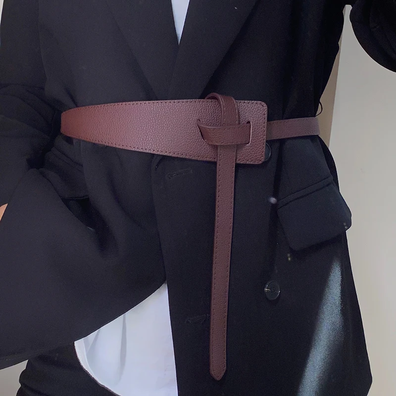 

Genuine Leather Strap Belt Brief Irregular Personality Girdle Women Fashion All Match Soft Cowhide Long Cow Knot Belts Dress