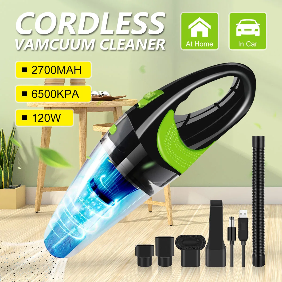  6500pa Strong Power Car Vacuum Cleaner DC 12V 120W Cordless Wet and Dry Dual Use Auto Portable Vacu