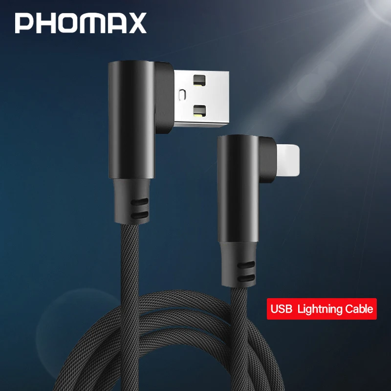 

PHOMAX USB Cable 2M 90 Degree Design 2.4A for iphone X XS XR Fast Charging Sync Data USB Cable For iphone max 8 puls 7 6s ipad