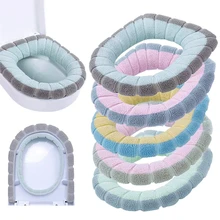 

Winter Warm Toilet Seat Cover Washable Bathroom Toilet Pad Cushion With Handle Thicker Soft Mat toilet mat set Closestool Mat