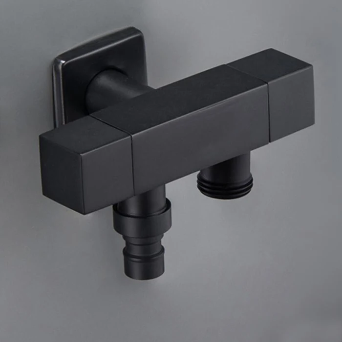 

black G1/2 Three-way Valve One Into Two Out Double Water Angle Valve Washing Machine Toilet Stop Valve Multi-function Tap