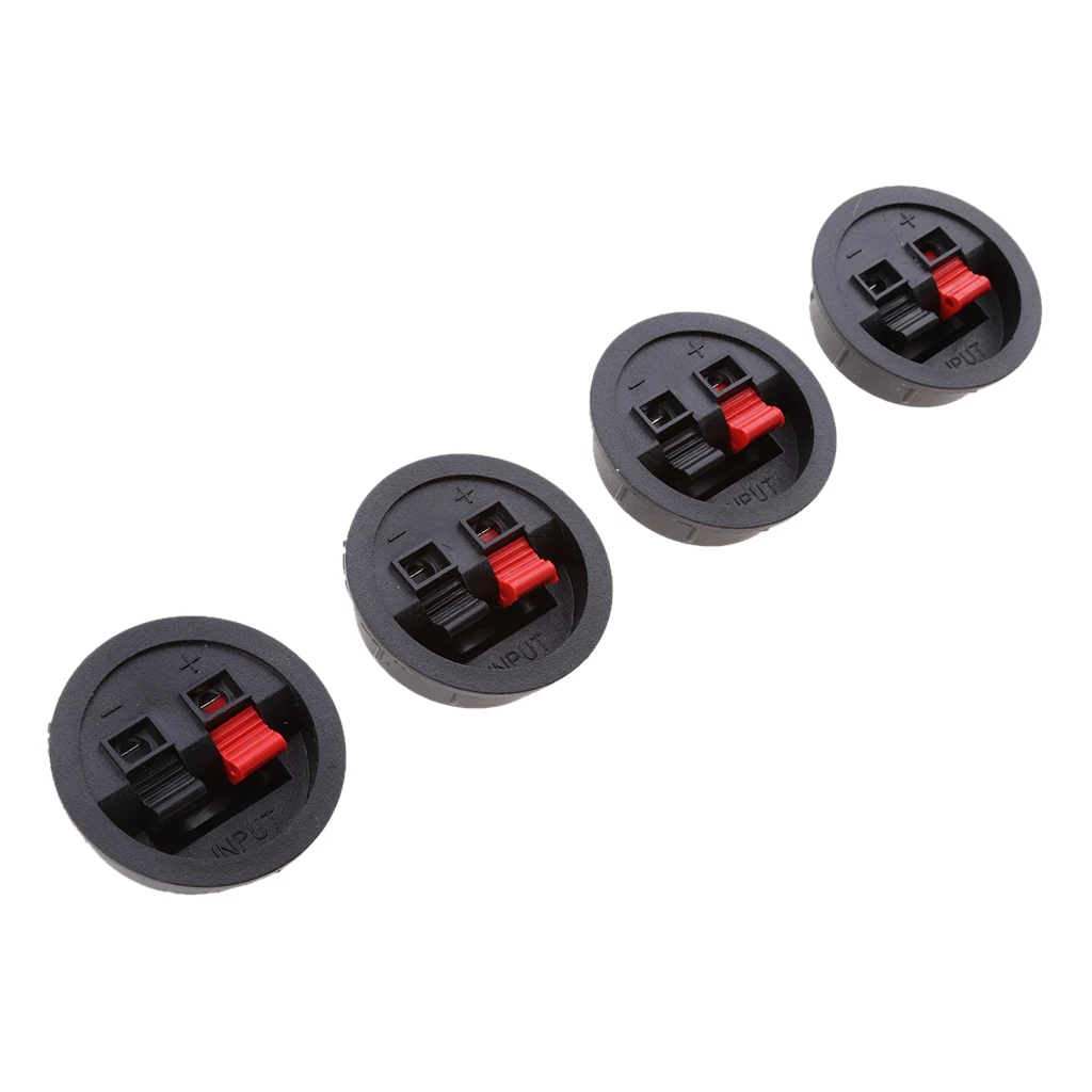 4 pcs Push-Type Speaker Terminals, Plastic Casing 2 Position Speaker Box Binding Post Terminal Cup Round Spring Clip