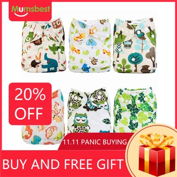 

[Mumsbest] Baby Cloth Diapers 6pcs/Pack with Insert Baby Cartoon Reusable Washable Adjustable Waterproof Babies Nappy Set Pack