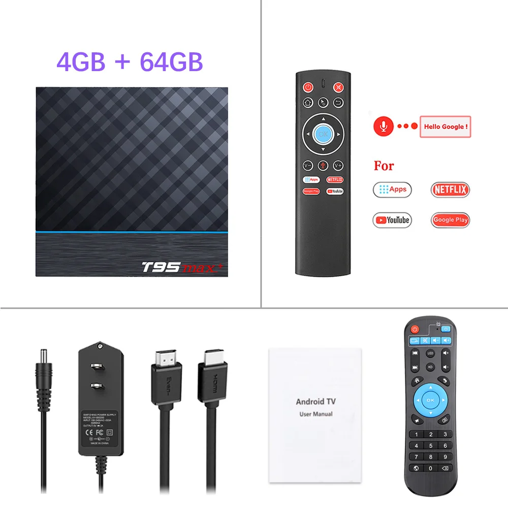 4G 64G T1 Voice T95 MAX Plus Amlogic S905X3 ТВ приставка Android 9,0 4 Гб 64 Гб Поддержка Dual Wifi 8K 24fps Netflix Youtube медиаплеер 2G 16G 32G - Цвет: 4G 64G T1 Voice